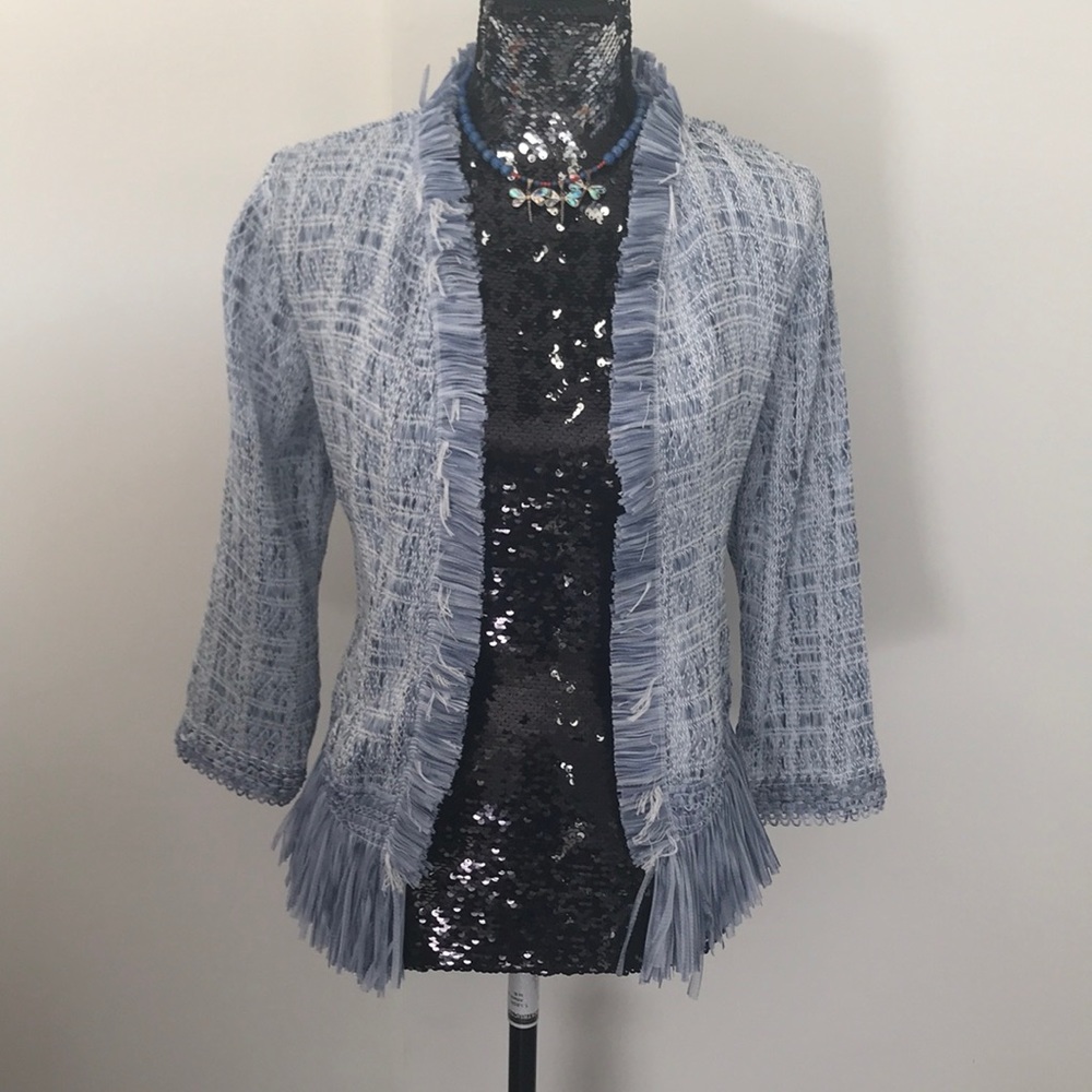 Blue and White Fringed Jacket